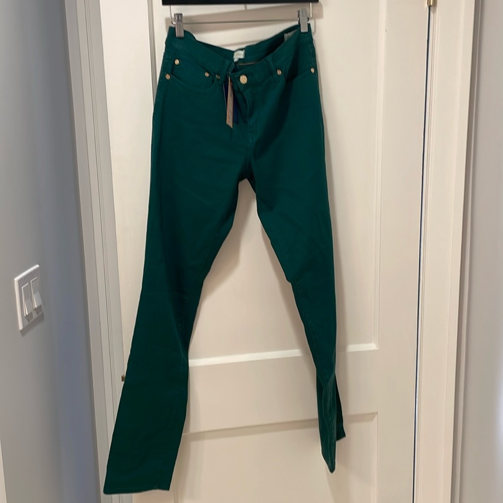 Green jeans by Tory Burch skinny fit with stretch nwt 195 size 32 denim
